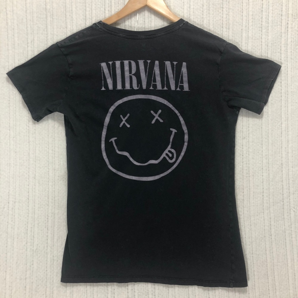 Nirvana Graphic T-Shirt Smiley Face Band Tee Print on Back Women's Size PS